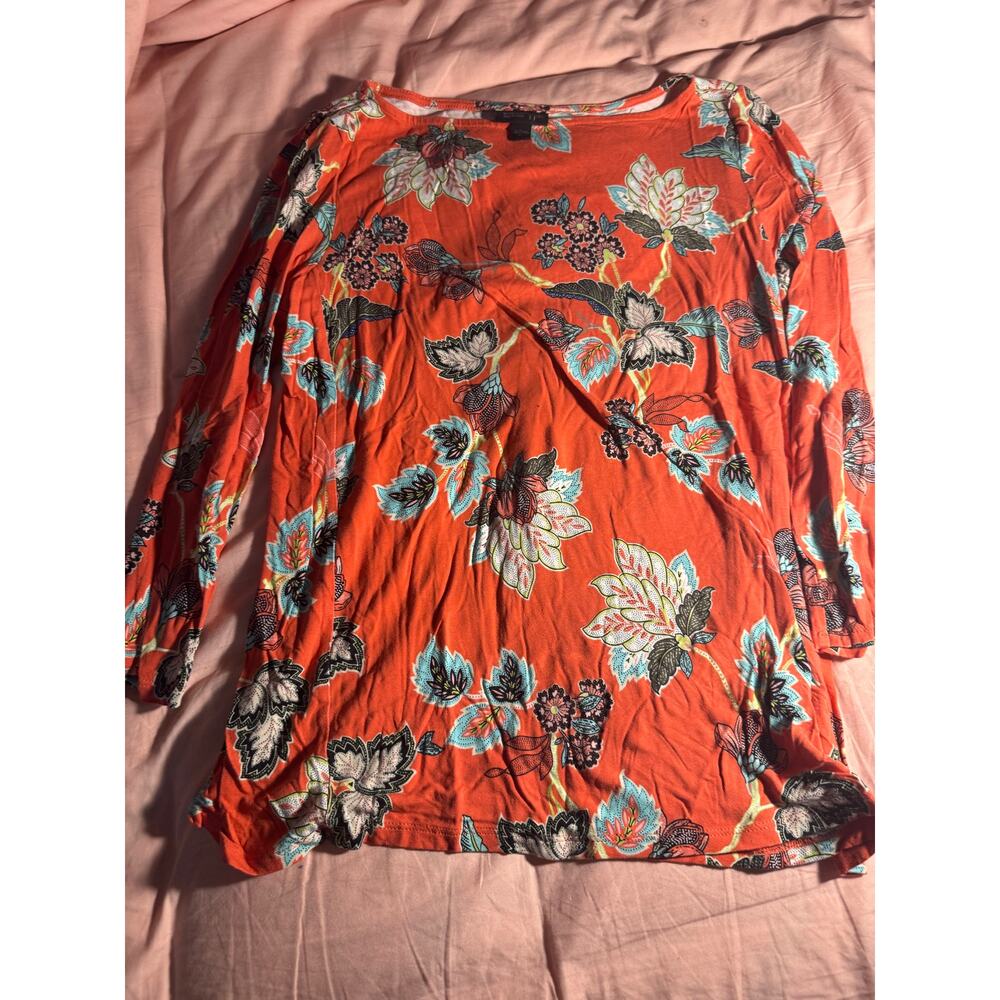 Weekend Collection Orange Floral Long Sleeve Top — XS